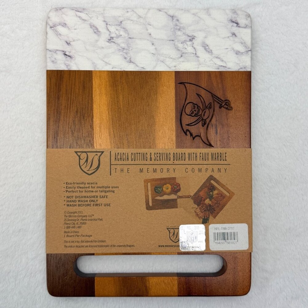 Acacia Cutting & Serving Board w/Faux Marble NFL Tampa Bay Buccaneers Logo